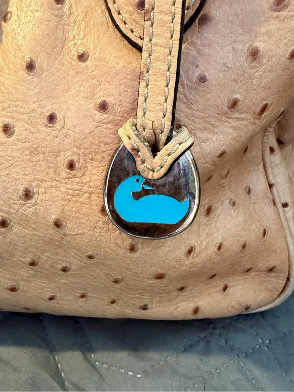 Dooney & Bourke Ostrich Embossed Rare Leather Bristol Logo Lock Satchel Tan